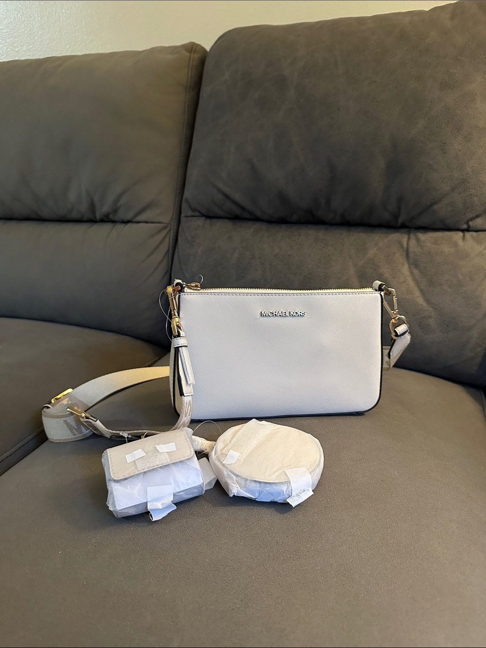 Michael Kors Ivory Leather Crossbody with Gold Hardware